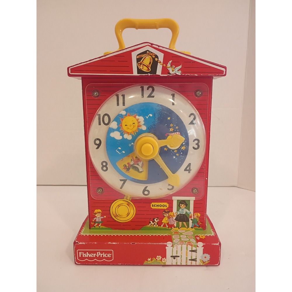 Fisher-Price Music Box Teaching Clock 998 Red Schoolhouse WindUp Toy 2009 Mattel
